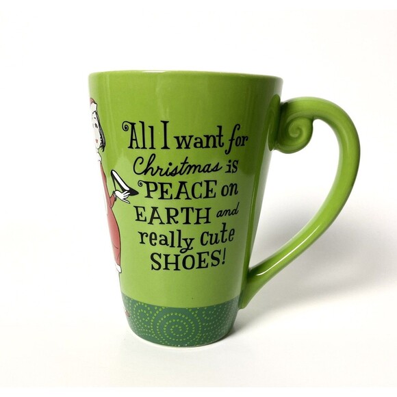 Christmas Funny Sarcastic Coffee Tea Mug Cup I Want Peace & Cute Shoes Gift - Picture 2 of 2
